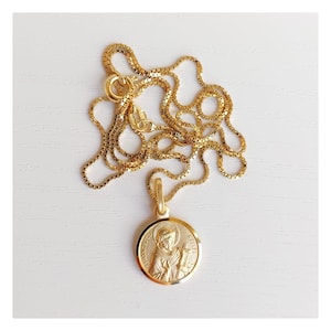 Saint Francis of Assisi 13 mm necklace, St Francis gold plated medal, Patron of Italy, Patron of  poor, animals and ecology