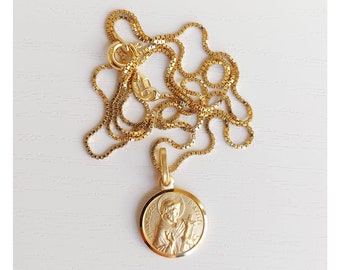 Saint Francis of Assisi 13 mm necklace, St Francis gold plated medal, Patron of Italy, Patron of  poor, animals and ecology