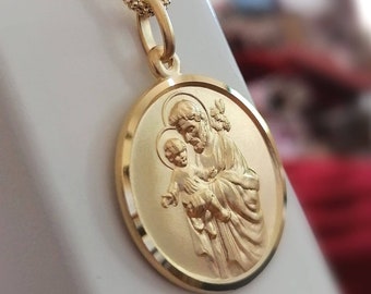 St Joseph 15 mm medal, 18k gold plated medal, Protector of the family, workers and fathers, St Jospeh pendan,  Father's Day gift