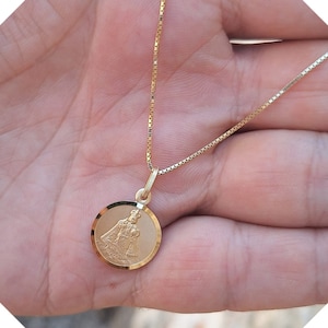 Jezus van Praag 15 mm ketting, kind van Praag-medaille, 18 kt vergulde medaille, baby van Praag, beschermheilige van scholen, studenten en een goede gezondheid
