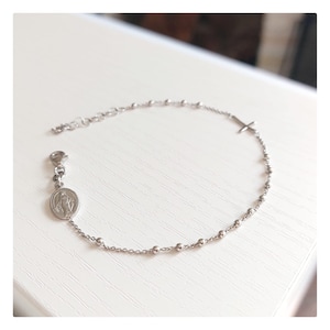 Sterling silver 925 ROSARY BRACELET with Cross and Virgin Mary Medal, Cross bracelet, Silver rosary bracelet for women
