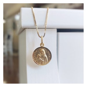 Saint Rita 15 mm necklace, Saint Rita gold plated medal, Gold coin necklace, 18 k gold plated medal, Catholic necklace, Collar de Santa Rita