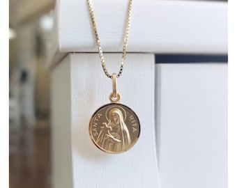 Saint Rita 15 mm necklace, Saint Rita gold plated medal, Gold coin necklace, 18 k gold plated medal, Catholic necklace, Collar de Santa Rita