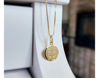 St Benedict 13 mm medal, St Benedict necklace, Gold coin necklace, 18 k gold plated medal , Catholic gifts, San Benito collar