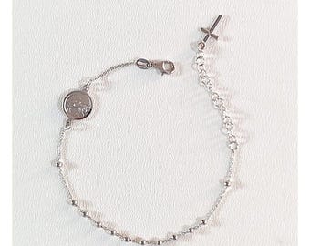 St Michael Armband, Silber 925 Armband mit St Michael Medaille, Schutzpatron von Armee, Polizei und Feuerwehr, St Michael Medaille, Rosenkranz Armband