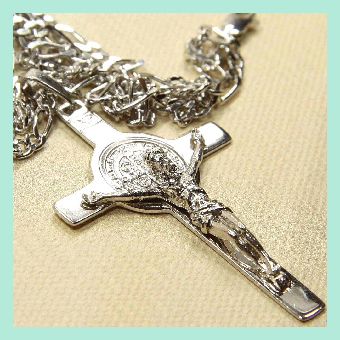 St Benedict 1,74inch Height Crucifix Pendant, St Benedict Silver 925 ...