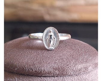 Miraculous medal  silver ring,Virgin Mary medal  ring,  Catholic ring, Our Lady od Grace  ring