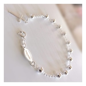 Rosenkranz Armband aus Silber 5 mm, Miraculous Medaille Armband, Silberperlen, Rosenkranz aus Silberperlen, Armband zur Konfirmation Maria