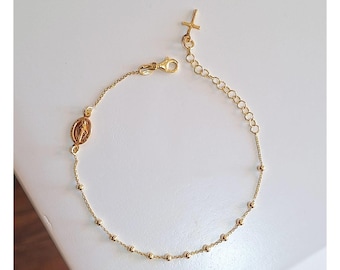18 Karat vergoldetes ROSENKRANZ ARMBAND mit Kreuz und Jungfrau Maria Medaille, Kreuzarmband, Rosenkranzarmband für Frauen, Wunderbares Medaillenarmband