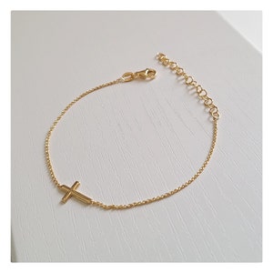 Simple gold plated bracelet with cross, Cross gold plated bracelet, Elegant catholic women&#39;s bracelet