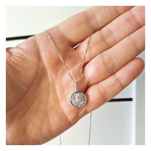 St Michael  silver medal, Archangel Michael medal, St Michael diamond cut medal,   Archangel Michael round pendant, Catholic necklace