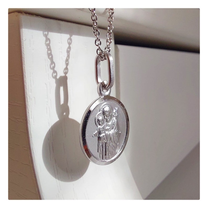 St Joseph 13 Mm Medal,sterling Silver 925 Medal,st Joseph Necklace