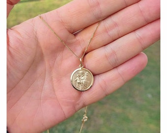 St Joseph 19 mm medal, St Joseph necklace 18 k gold plated,Patrons of fathers,Protector of the family,St Joseph the Worker, San José medalla
