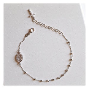 Sterling silver 925 ROSARY BRACELET with Cross and zircon Miraculous Medal, Cross bracelet, Silver rosary bracelet for women