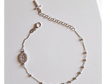 Zircon Miraculous medal bracelet, Catholic elegant rosary  bracelet, Silver 925 rosary bracelet, Miraculous medal encrusted with zircons