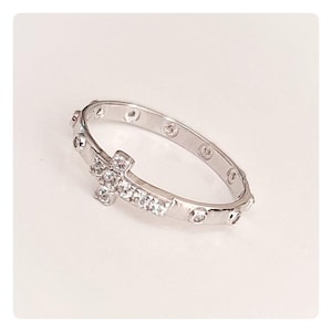 Rosary ring, Cubic zircon rosary  ring,  Catholic ring, One decade rosary cross ring