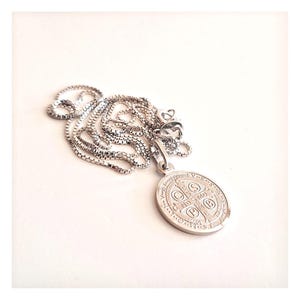 St Benedict 15 mm medal, St Benedict Necklace, Silver coin necklace, San Benito collar, Catholic gifts, Silver round medal