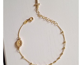Zircon Miraculous medal bracelet, Catholic elegant rosary  bracelet, Gold plated rosary bracelet, Miraculous medal encrusted with zircons