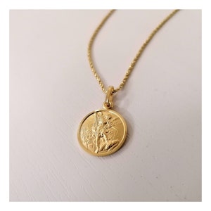 Saint Michael 15 mm necklace, St Michael gold plated medal, Archangel Michael gold plated necklace, Archangel Michael round pendant