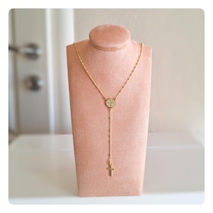 Gold plated  rosary necklace, St Benedict rosary necklace, Elegant gold plated rosary necklace, St Benedict rosary necklace