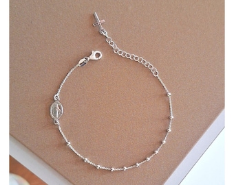Silver 925 rosary bracelet with cross and Miraculous medal, Cross bracelet, Rosary bracelet for women, Miraculous medal bracelet