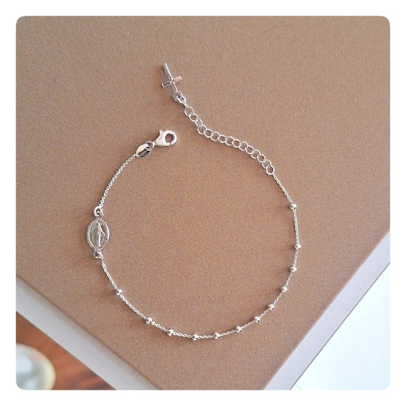 アクセサリー MEXICO MADE SILVER925 CROSS BRACELET Silver 925 Rosary Bracelet With Cross and Miraculous Medal, Cross