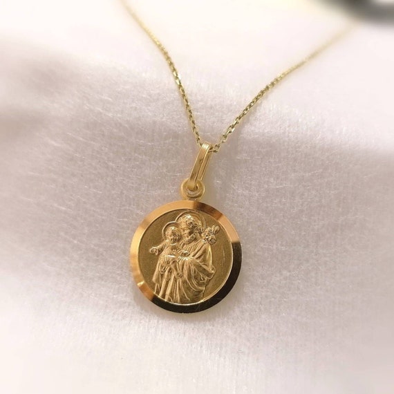 Silver Plated Gold Saint Joseph Necklace Saint Joseph Medal Etsy