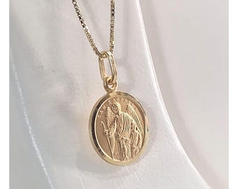 Naszyjnik św. Rafała 15 mm, srebrny pozłacany medalion, wisior z Archaniołem Rafałem, opiekunem lekarzy, zdrowia i podróżników