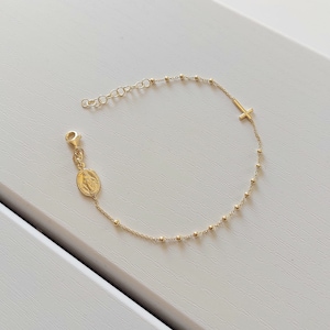 18 Karat vergoldetes ROSENKRANZ ARMBAND mit Kreuz und Jungfrau Maria Medaille, Kreuzarmband, vergoldetes Rosenkranzarmband für Frauen