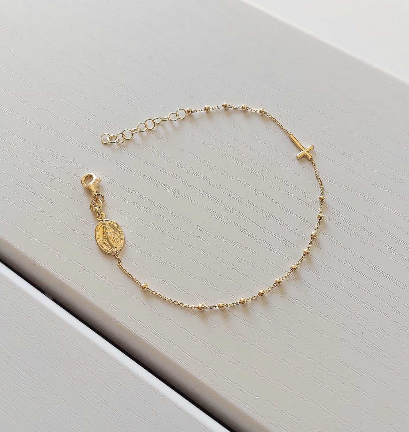18 k gold plated ROSARY BRACELET with Cross and Virgin Mary Medal, Cross bracelet, Gold plated rosary bracelet for women
