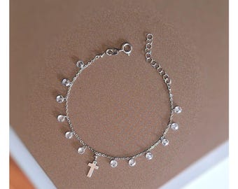 12 zirkonen kralen rozenkrans armband, kruis rozenkrans armband, zilveren 925 elegante armband voor vrouwen, rozenkrans zirkonen kralen armband