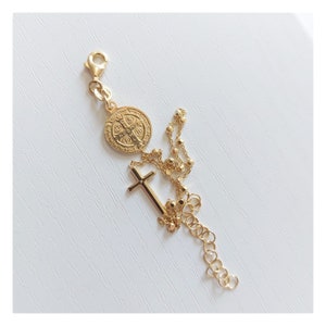 Saint Benedict bracelet with one decade beads and Cross, Cross bracelet, Gold plated rosary bracelet for women
