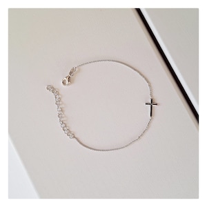 Simple silver bracelet with Cross, Cross silver bracelet, Elegant catholic women's bracelet
