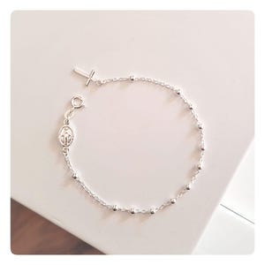 Rosario con perline d'argento da 3 mm, bracciale rosario con perline, bracciale rosario in argento 925, bracciale cattolico a dieci perline, regalo per ragazza o donna