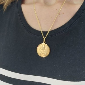 Collar escapulario chapado en oro de 25 mm, medalla de Nuestra Señora del Carmen, medalla del Sagrado Corazón de Jesús, collar escapulario del Carmelo de 1 pulgada de diámetro