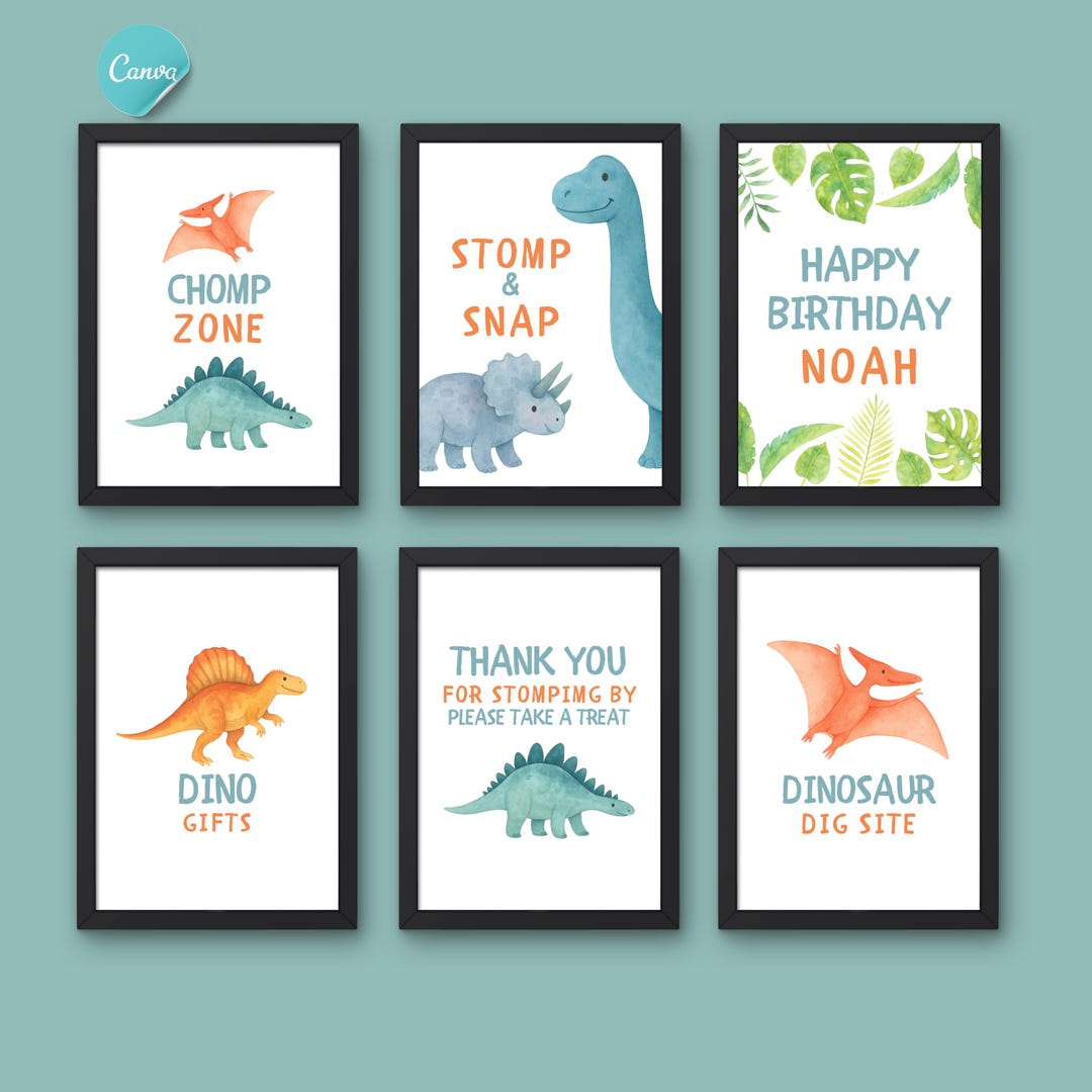Dinosaur Party Signs, Editable Dino Birthday Decor, Printable Table ...