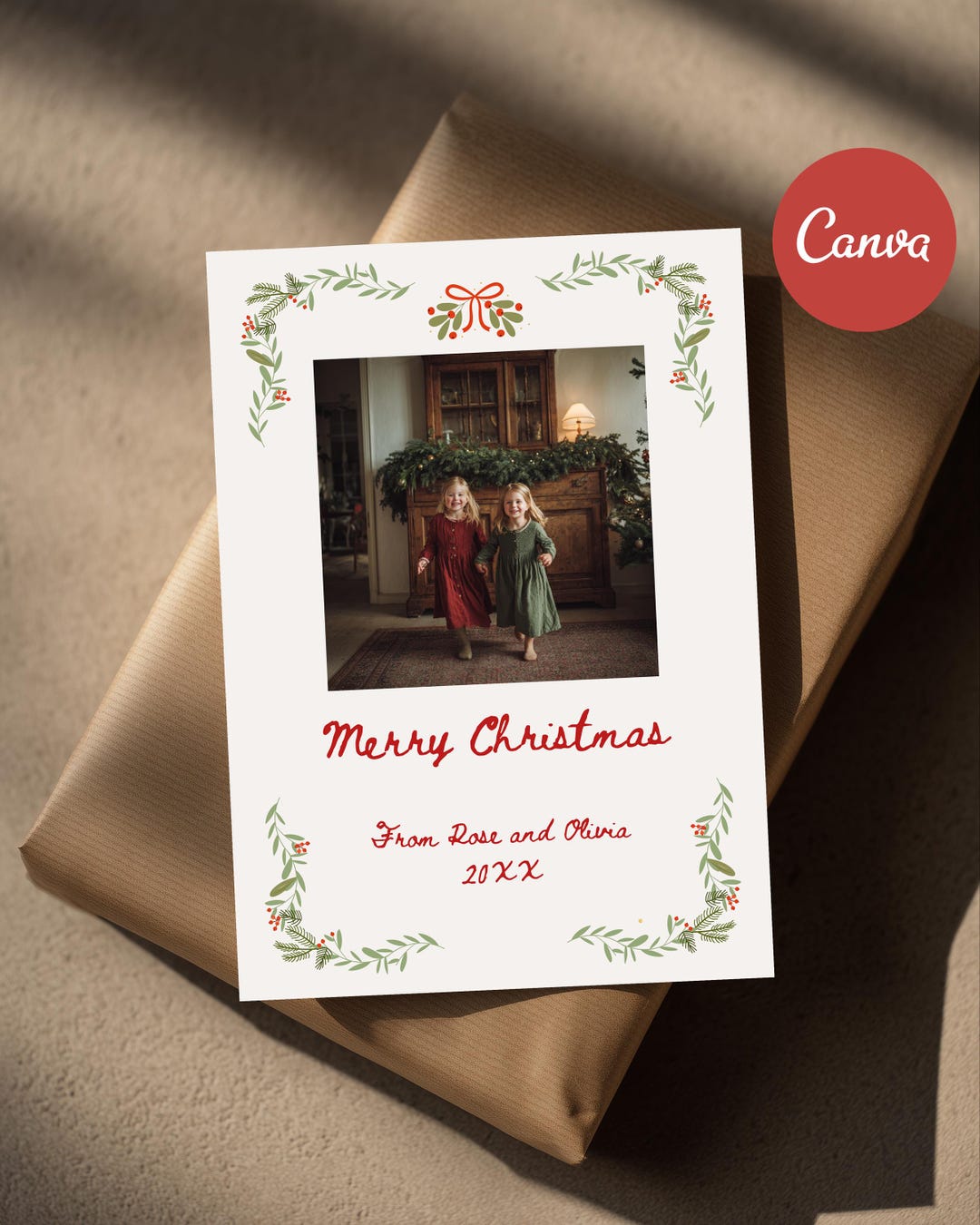Christmas Photo Card Template, Editable Canva Design, 5x7 Holiday ...