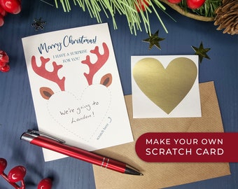 DIY Scratch To Reveal Christmas Card, Unique Holiday Gift For Her, Surprise Card Set For Him