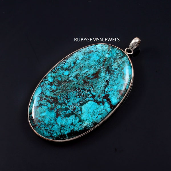 925 PLATA DE LEY Turquesa tibetana natural Hermoso colgante de piedras preciosas hecho a mano regalo para ella