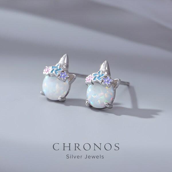 Cute Unicorn Opal Stud Earrings | 925 Sterling Silver Earrings | Minimalist Earrings | Gift for Her