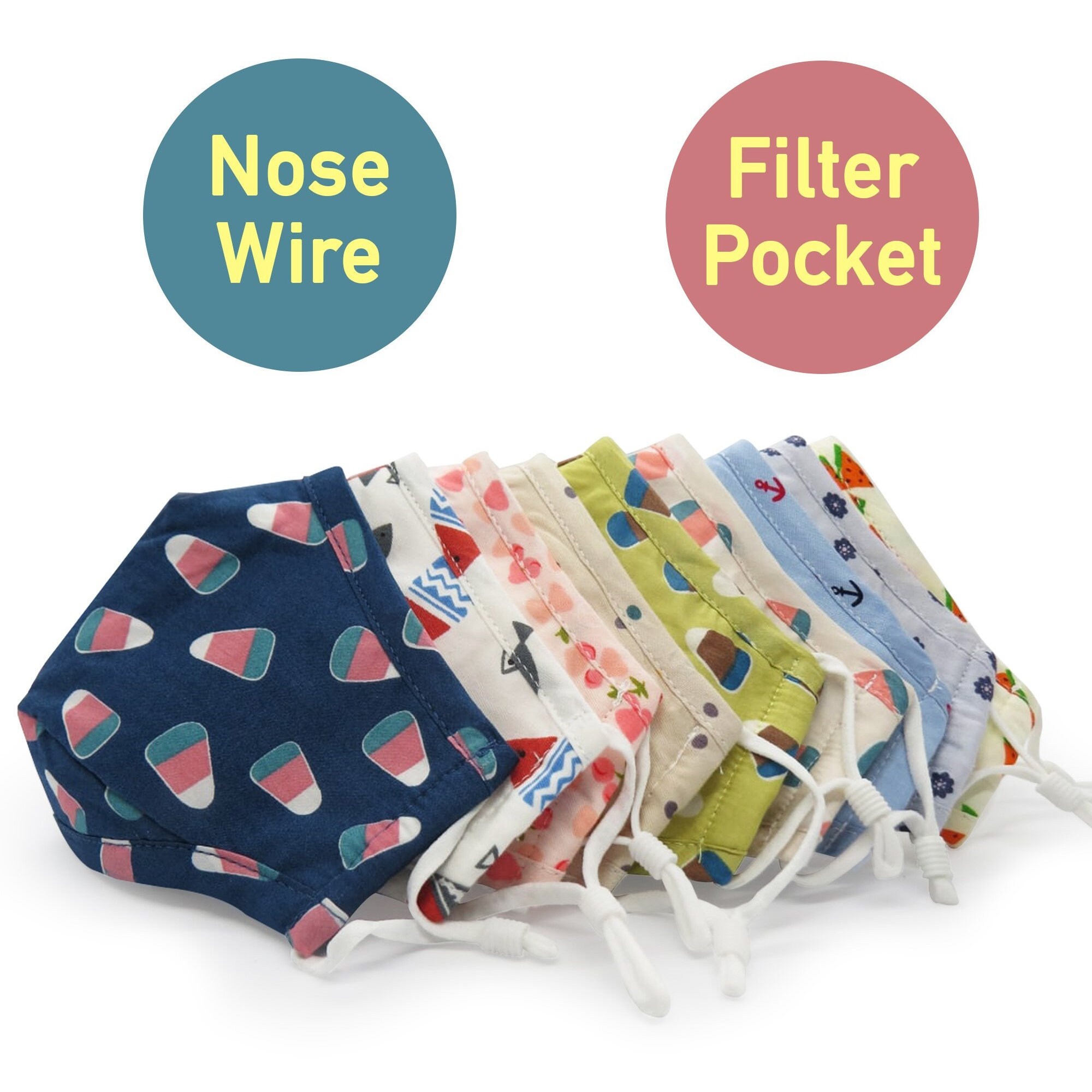 Kids Face Mask with Filter Pocket and Nose Wire | Children’s Washable…
