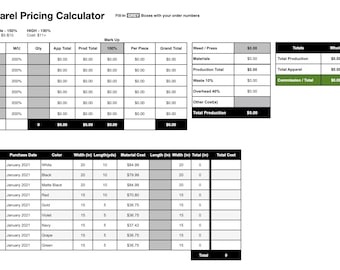 Heat Transfer Vinyl Apparel Pricing Calculator Spreadsheet