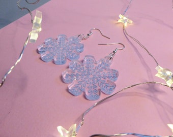 Large Drop Snowflake Earrings 100% recycled acrylic