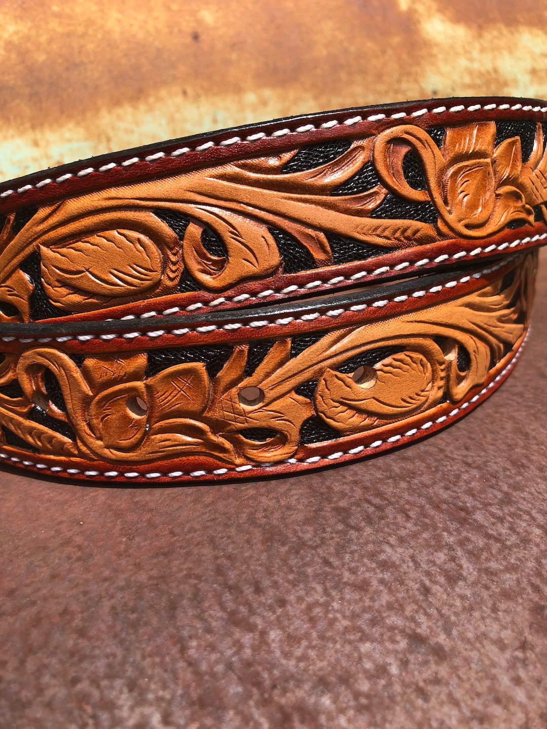 womens tooled leather belt