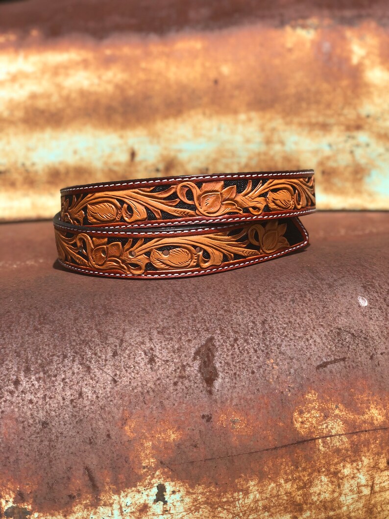 mens tooled leather belt