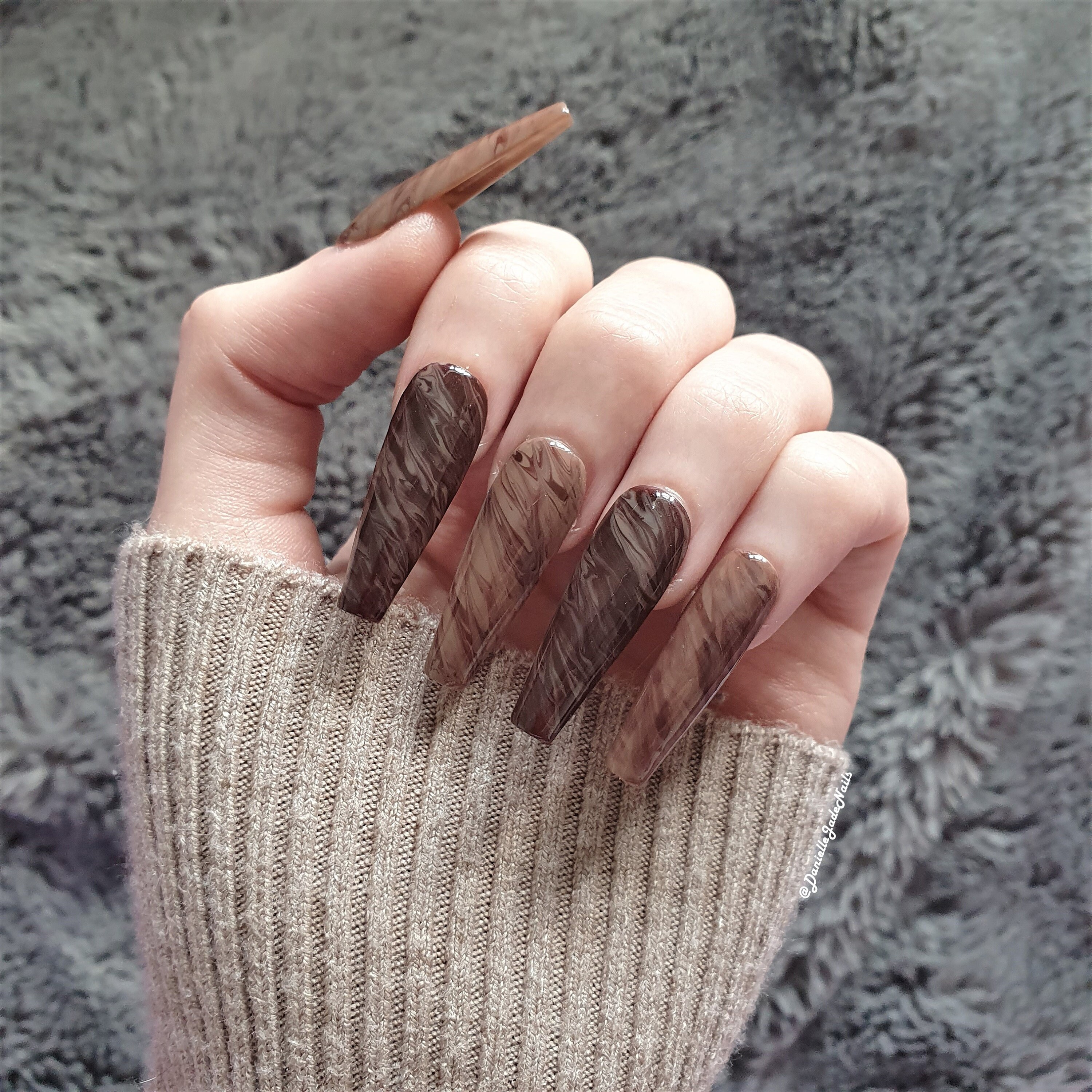 Coffee Feels Press on Nails Coffee Swirl Brown Marble - Etsy