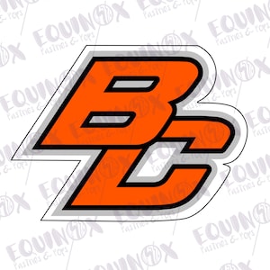 May include: Orange and black stylized letters "BC" with a white outline. The letters are set against a white background.