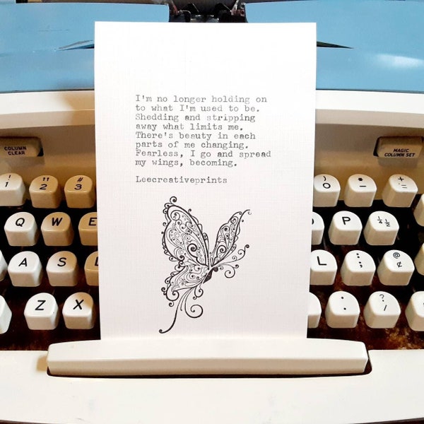 Original Poem, Handmade, Poetry, Butterfly, Becoming, Changing, Decor, Typewriter, 6x4