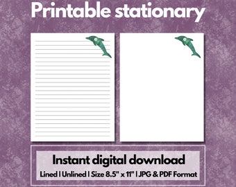 Galaxy Dolphin Printable Stationary | Letter | Digital Download | Instant Download | Journal | Writing Paper | 8.5" x 11"
