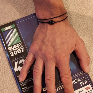 Rugby Ball (BLACK) Bracelet, leather cord, Magnetic Clip, Unisex